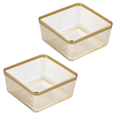 Metal Mesh Pantry Basket for Kitchen Organization and Storage - Set of 2 - Gold