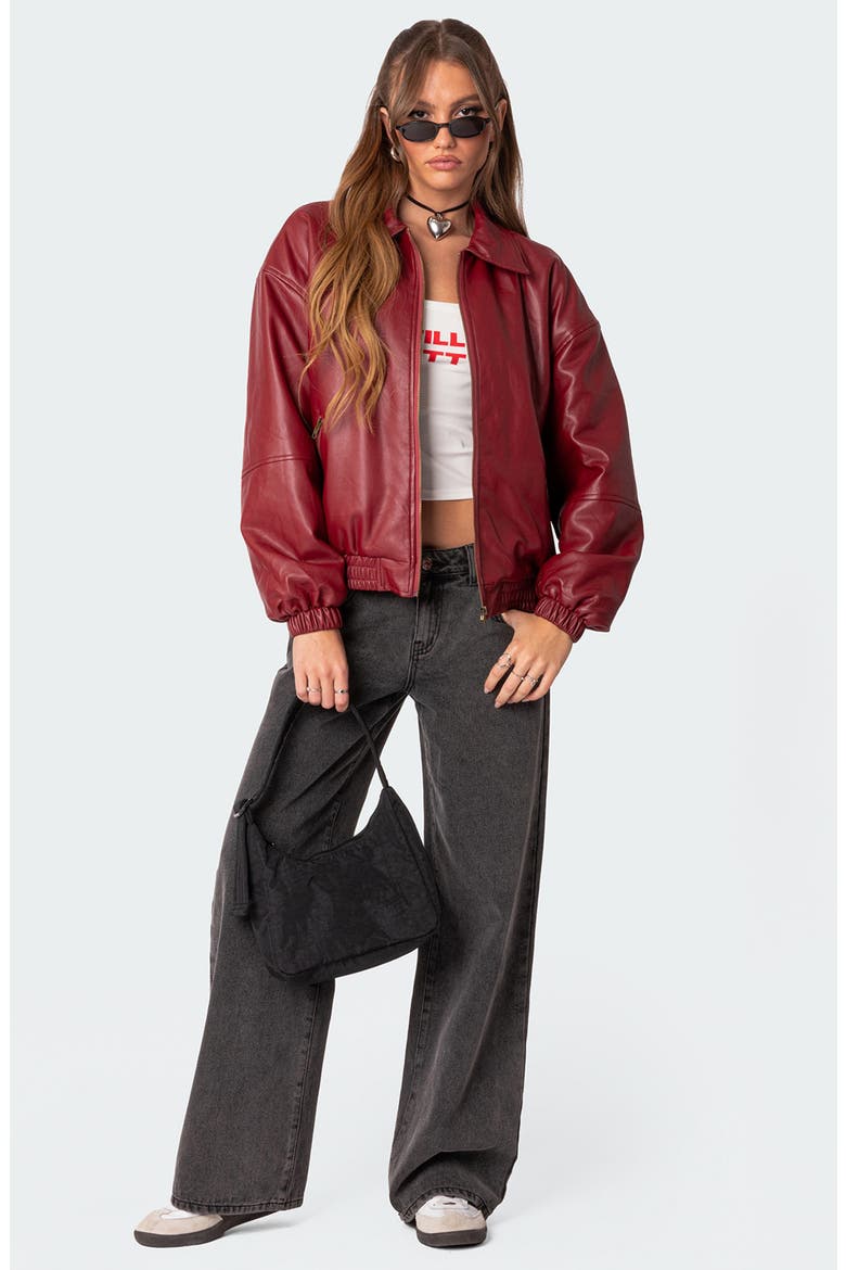 Halley Faux Leather Jacket, Alternate, color, BORDU
