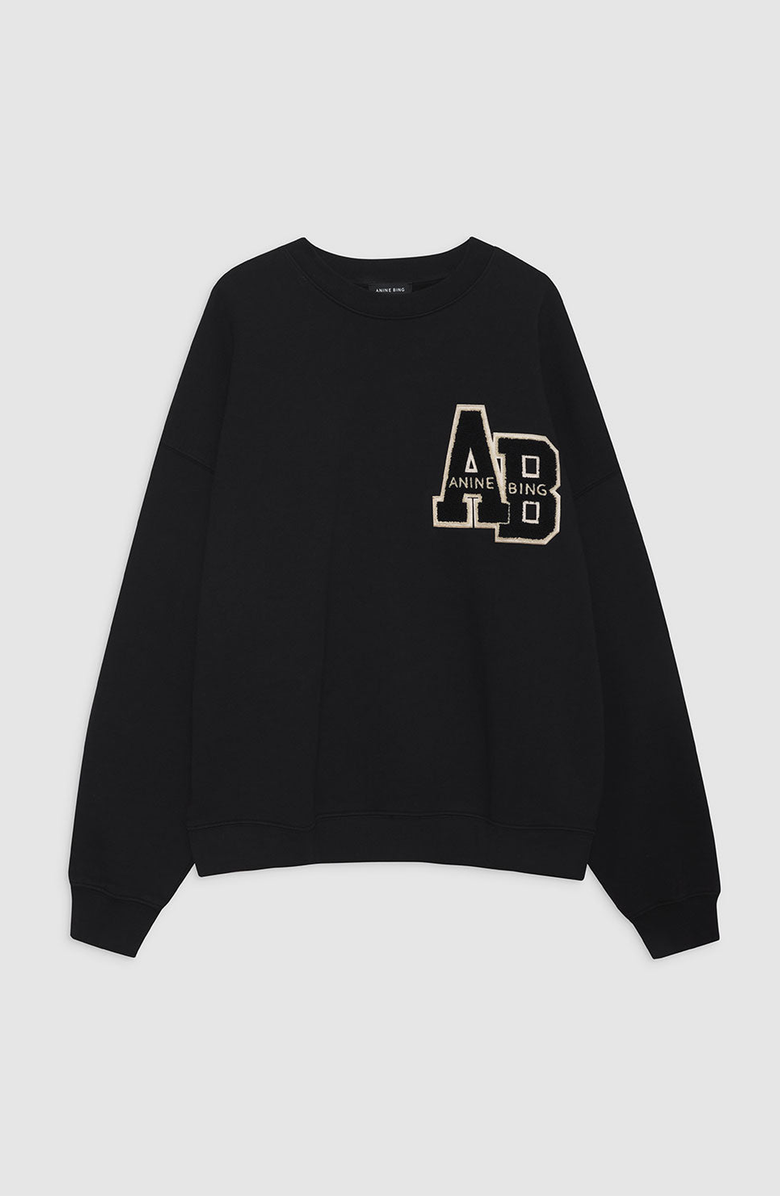ANINE BING Miles Oversized Sweatshirt Letterman, Alternate, color, Black
