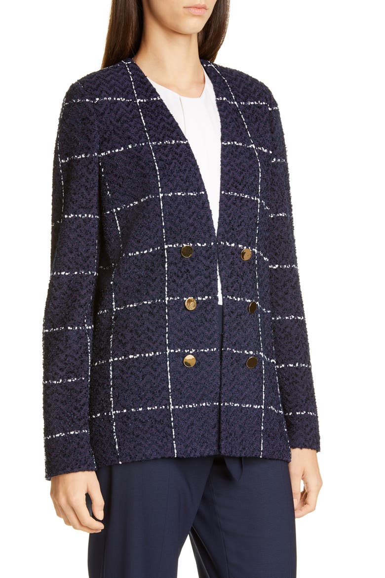 Herringbone Grid Knit Jacket, Alternate, color, NAVY/ WHITE