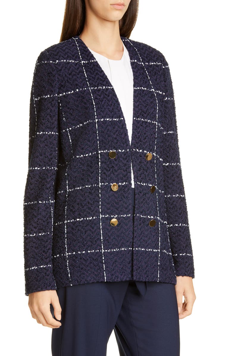 St. John Collection Herringbone Grid Knit Jacket, Alternate, color,