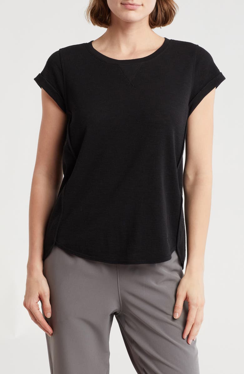 DKNY Mini Waffle Embroidered Logo T-Shirt, Main, color, Black
