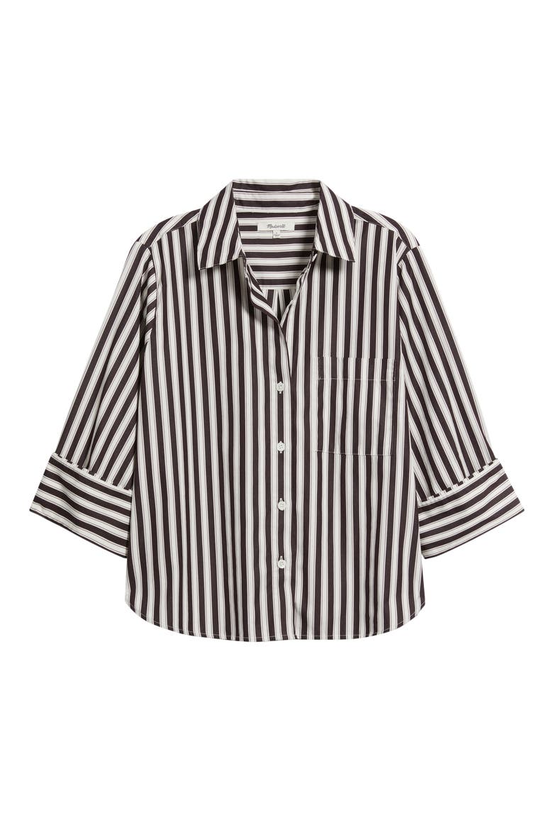 Easy Y-Neck Poplin Button-Up Shirt, Alternate, color, PURPLE BLACK AND WHITE STRIPE