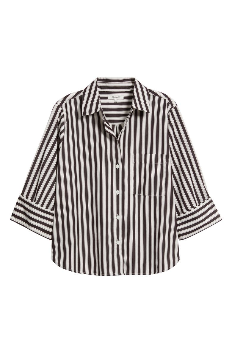Madewell Easy Y-Neck Poplin Button-Up Shirt, Alternate, color, Purple Black And White Stripe