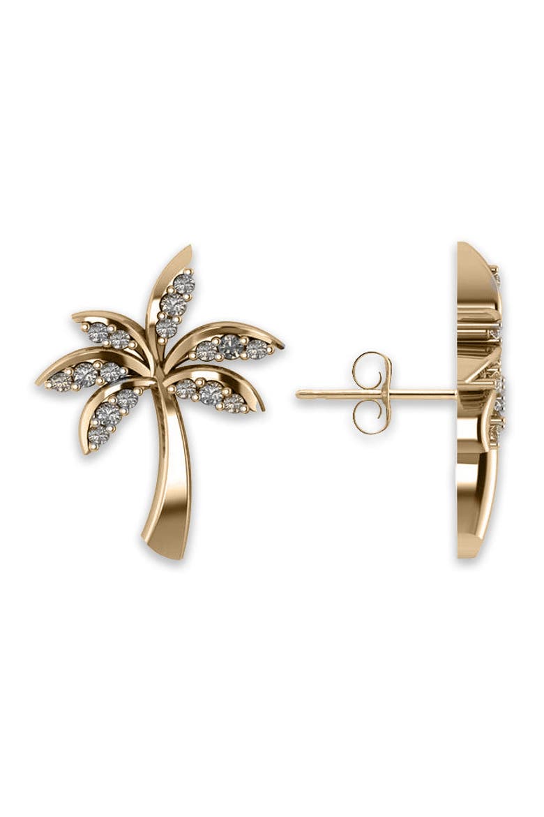 Diamond Palm Tree Summer Earrings 14k, Main, color, yellow gold