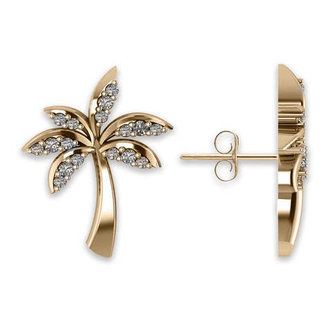 Diamond Palm Tree Summer Earrings 14k