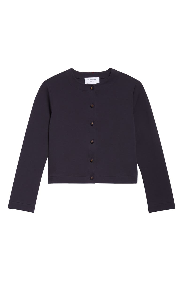 Thom Browne Crewneck Cardigan with Anchor Embossed Buttons, Alternate, color, Navy