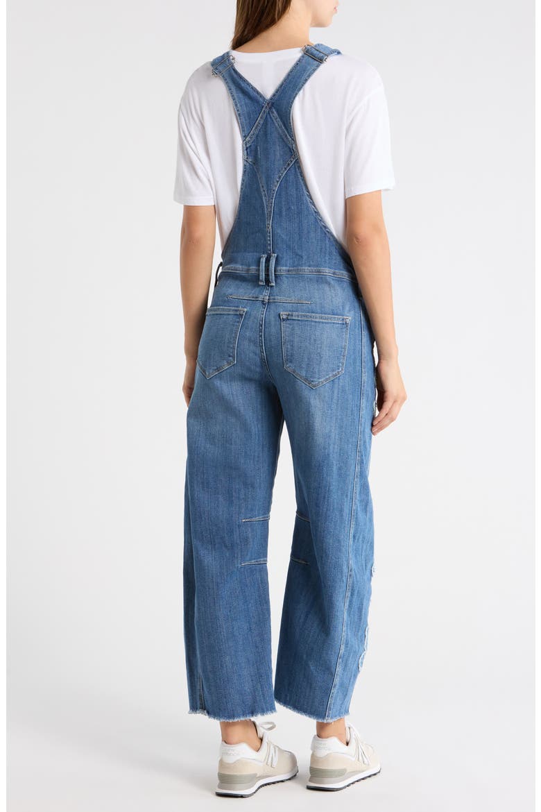 Barbara Fray Hem Barrel Leg Denim Overalls, Alternate, color, MEDIUM WASH