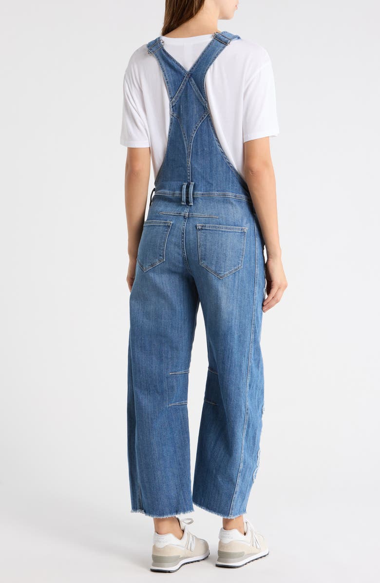 Driftwood Barbara Fray Hem Barrel Leg Denim Overalls, Alternate, color, Medium Wash