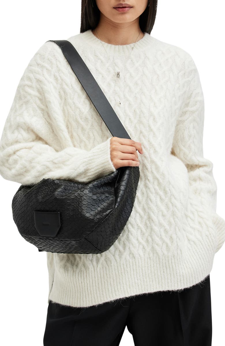 AllSaints Madea Snake Embossed Leather Shoulder Bag, Alternate, color,