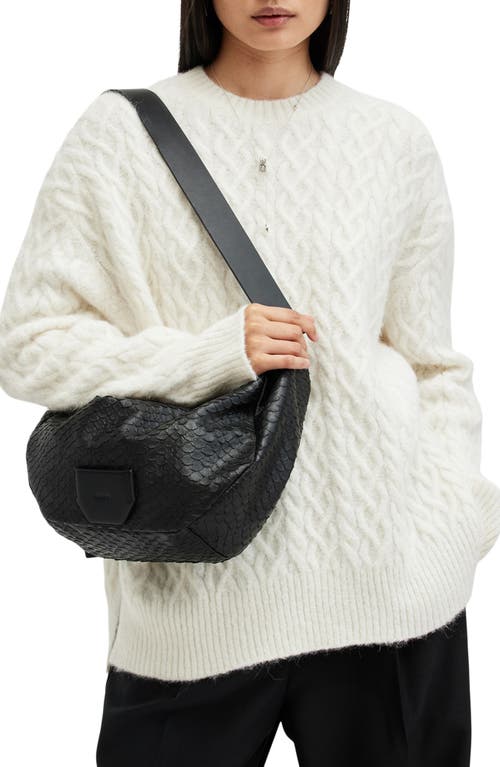 Shop Allsaints Madea Snake Embossed Leather Shoulder Bag In Black