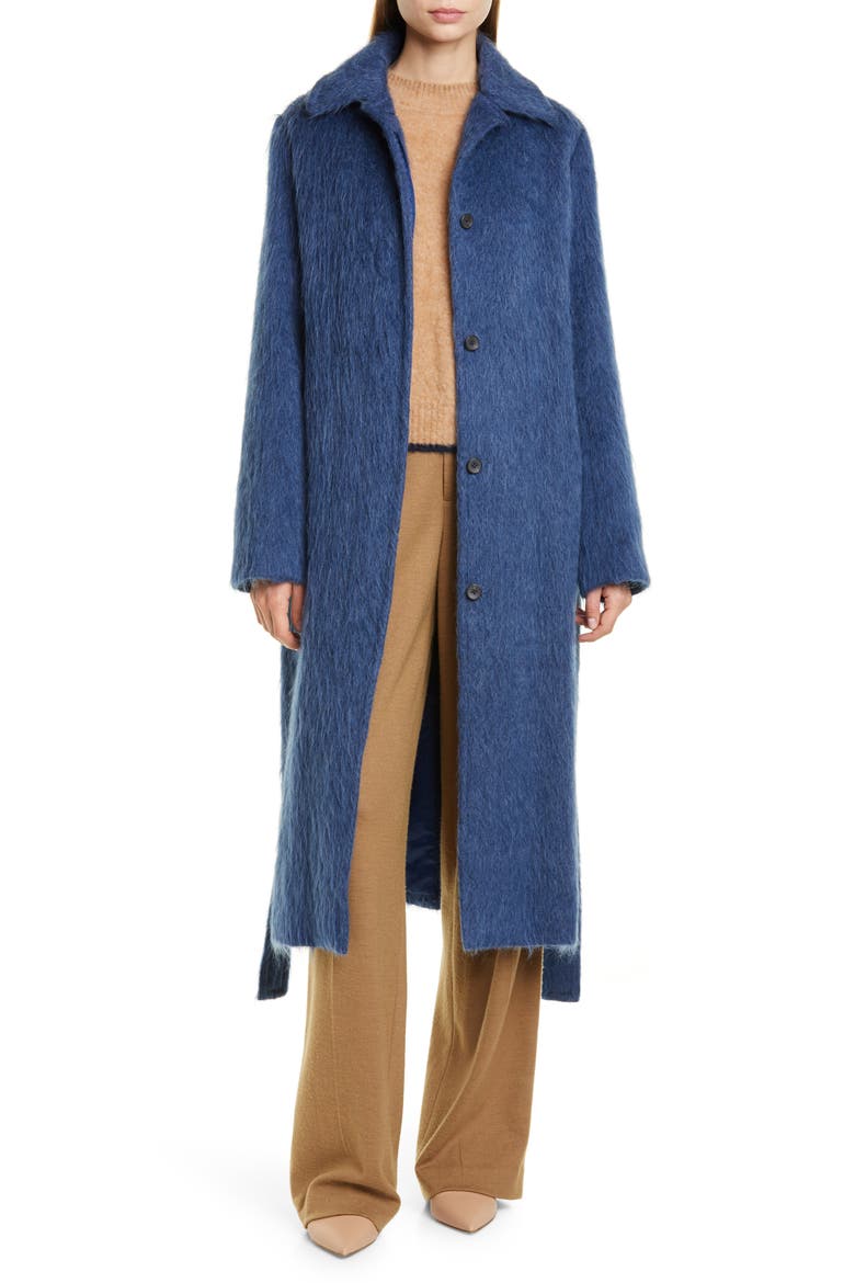 Tie Waist Wool Blend Coat, Main, color, DARK AZURITE