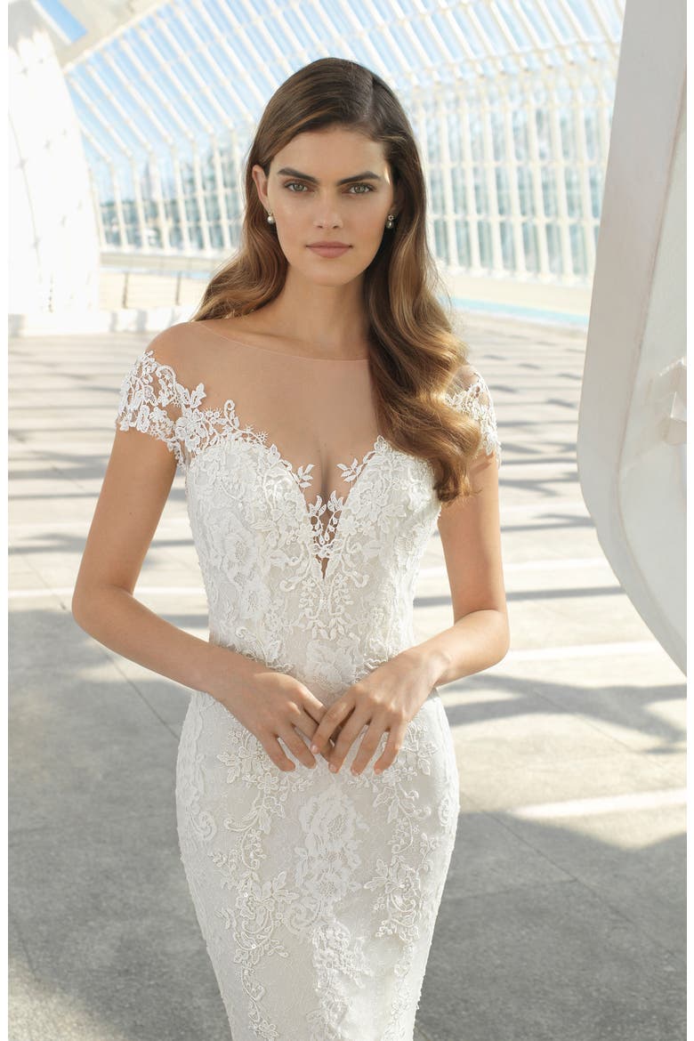 Darling Beaded Floral Lace Mermaid Gown, Alternate, color, NATURAL