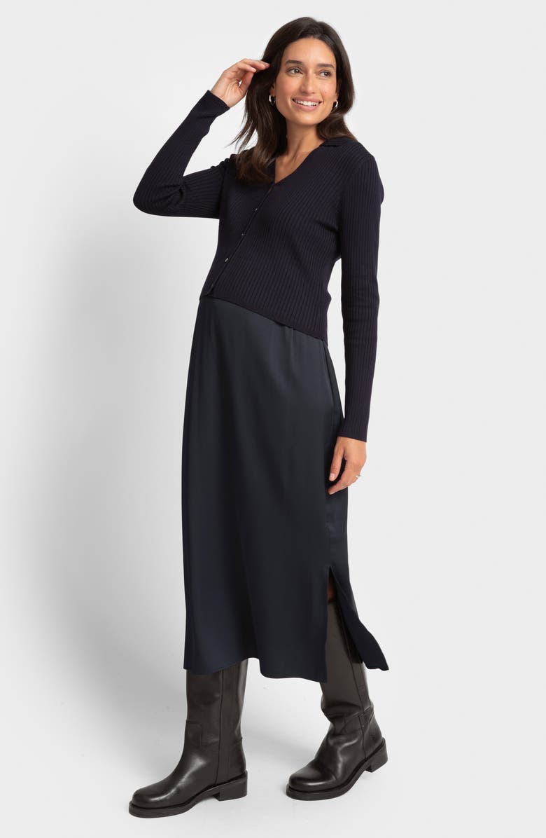 Seraphine Mixed Media Dress & Rib Cardigan Maternity/Nursing Set, Alternate, color, 