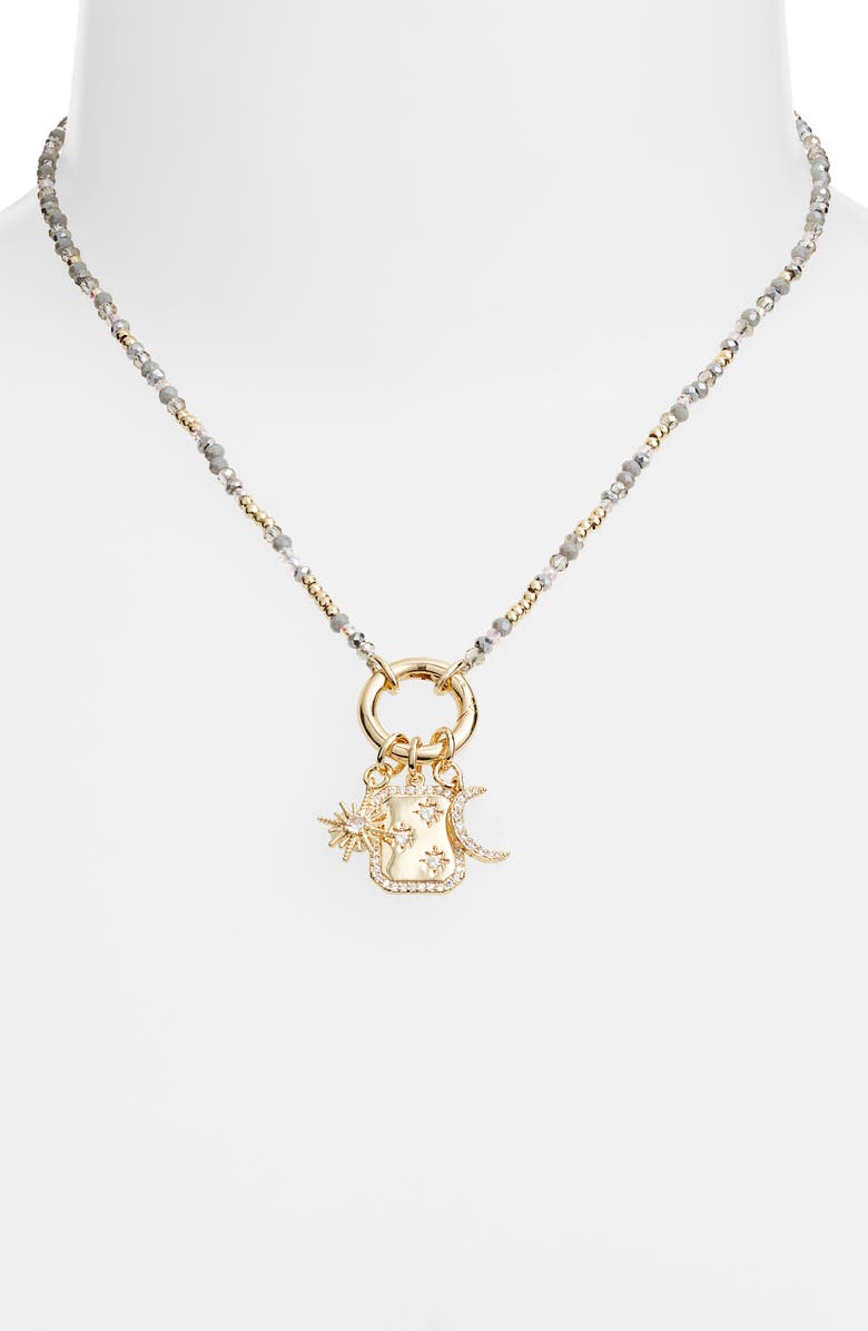 Chelsea28 Demi Fine Cubic Zirconia Bead Star Charm Necklace, Alternate, color, Grey Multi- Gold