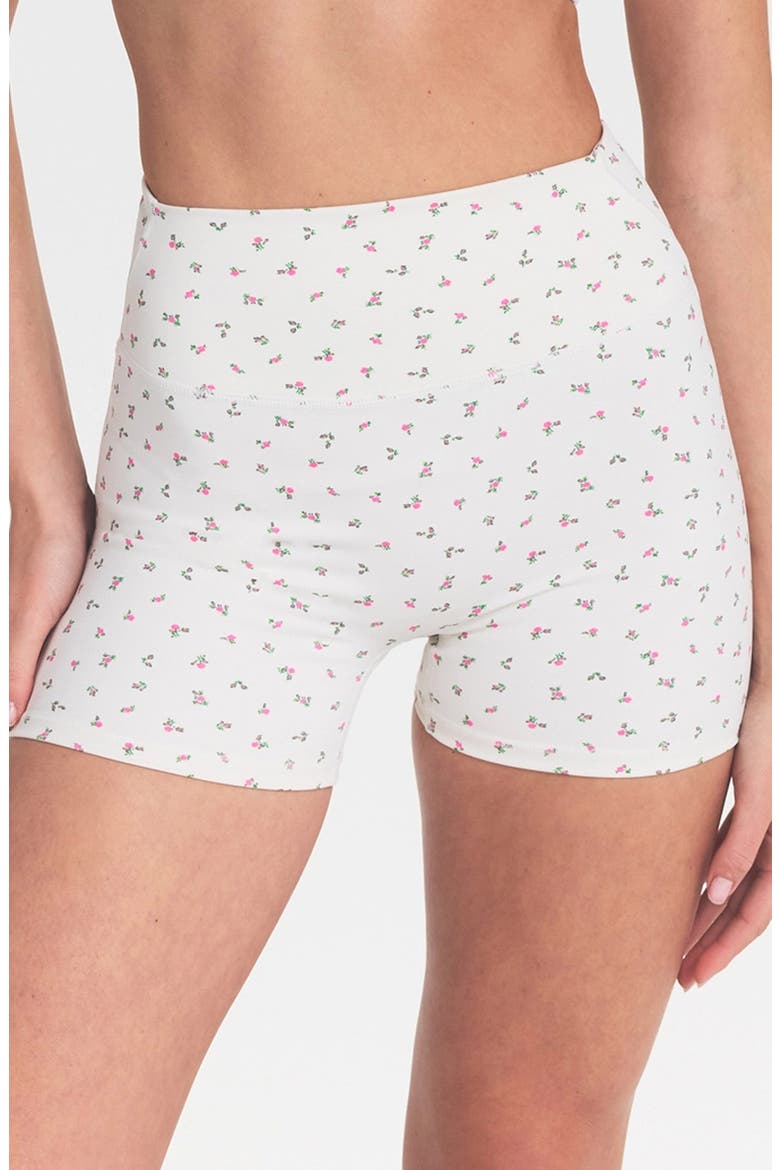 Matte Floral High Waist Shorts, Main, color, NSKM ACTV IVORY/ NSKM FLAMINGO
