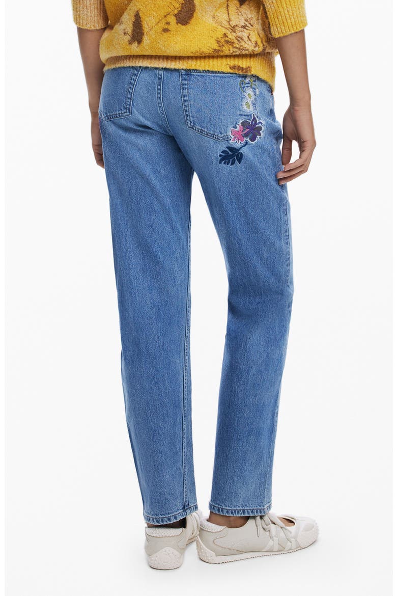 Embroidered Straight Leg Jeans, Alternate, color, MEDIUM BLUE