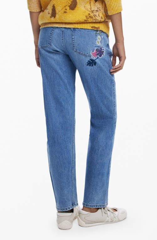 Desigual Embroidered Straight Leg Jeans In Blue