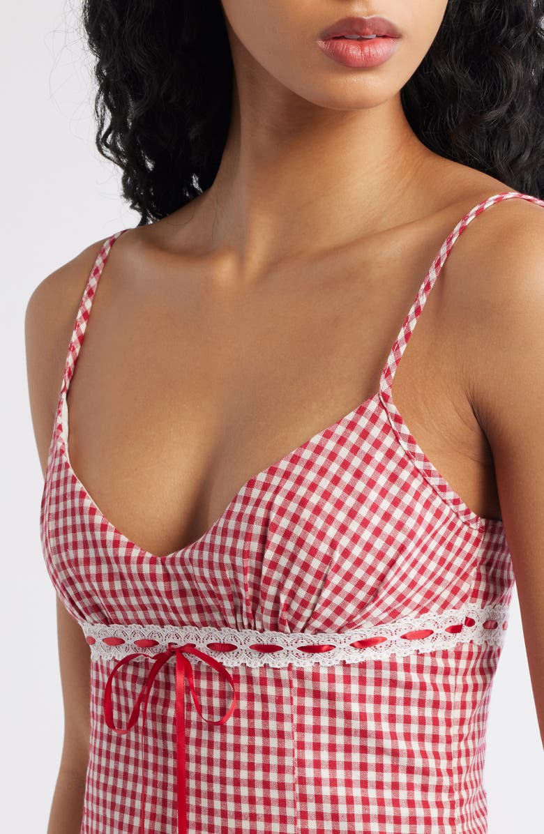 Princess Polly Daydreaming Gingham Camisole & Miniskirt Set, Alternate, color, Red / White