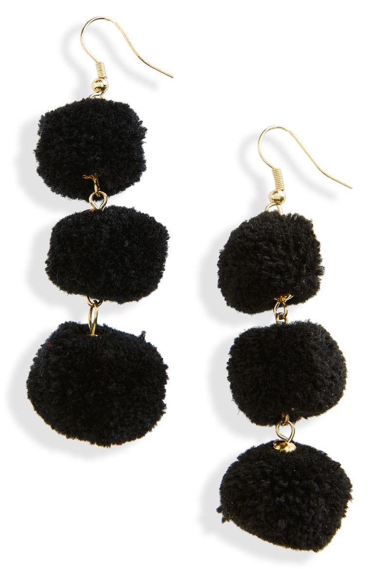 January Pom Earrings, Main, color, BLACK