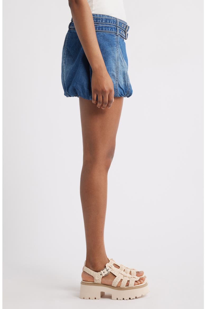 Bubble Hem Denim Miniskirt, Alternate, color, DARK WASH