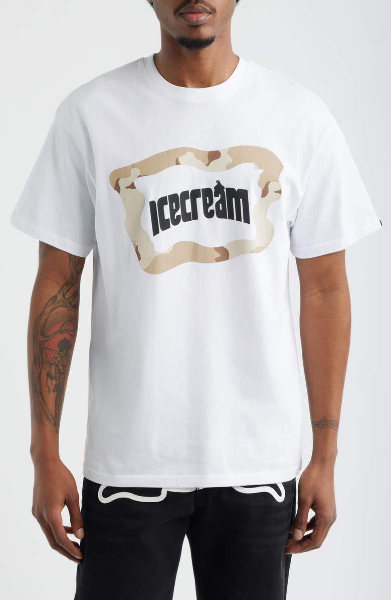 ICECREAM Taupe Cotton Graphic T-Shirt, Main, color, White