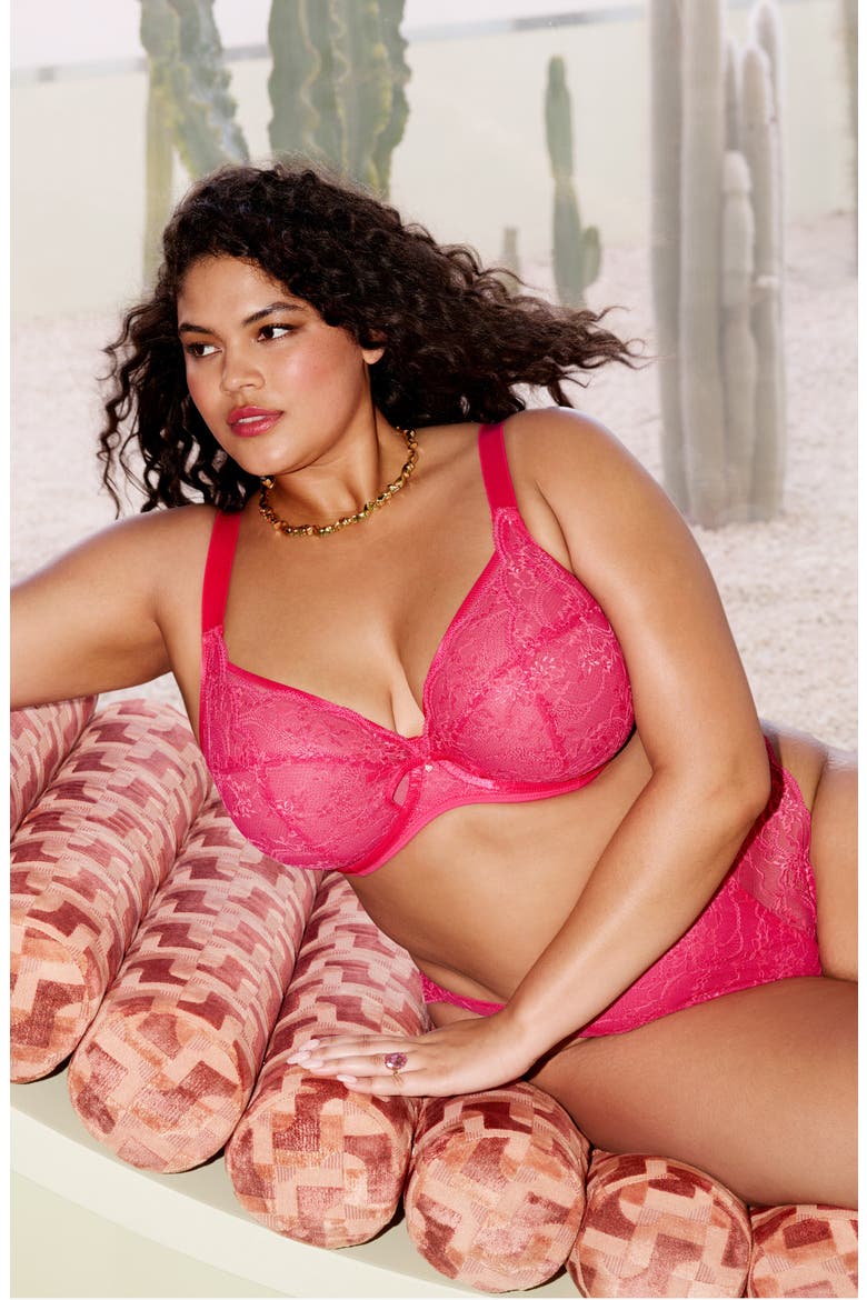 Darcie Full Figure Underwire Plunge Bra, Alternate, color, AZALEA