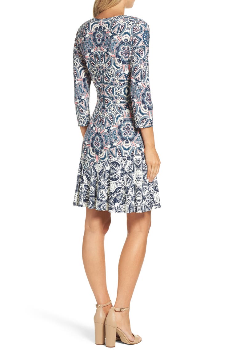 Print Knit A-Line Minidress, Alternate, color, TEAL