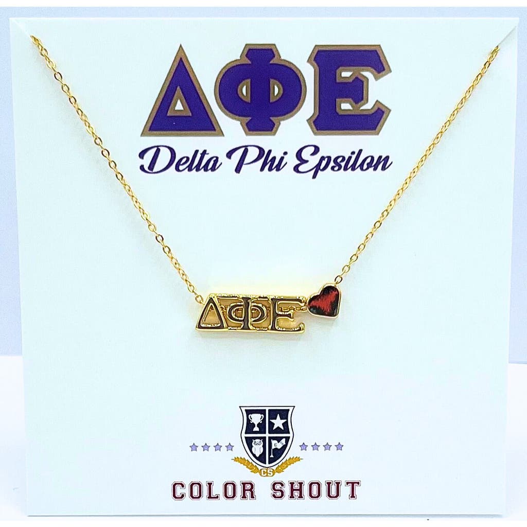 Color Shout Delta Phi Epsilon Sorority Gold Heart Necklace In Gold