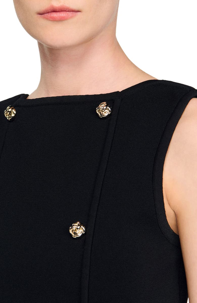 SANDRO Button detail cropped knit top, Alternate, color, Black