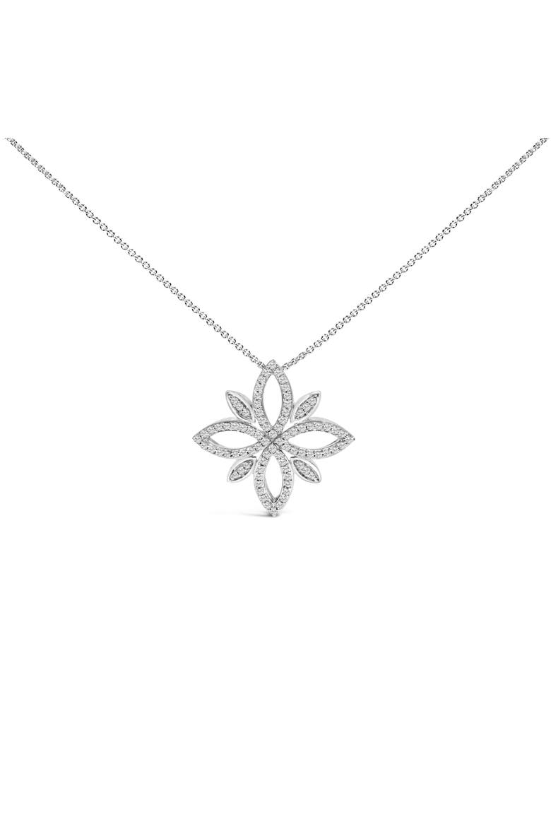 Sterling Silver 1/2 Cttw Diamond Floral Cross Pendant Necklace, Main, color, Silver