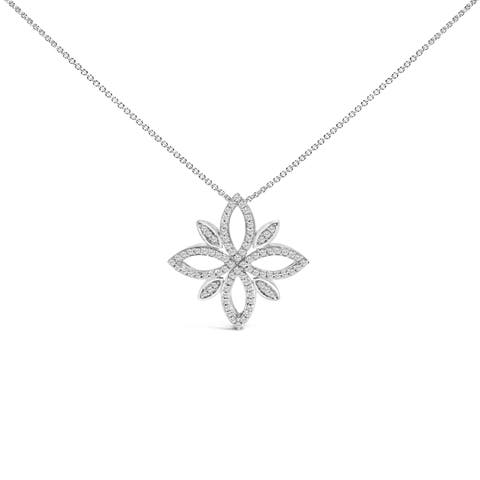 Sterling Silver 1/2 Cttw Diamond Floral Cross Pendant Necklace