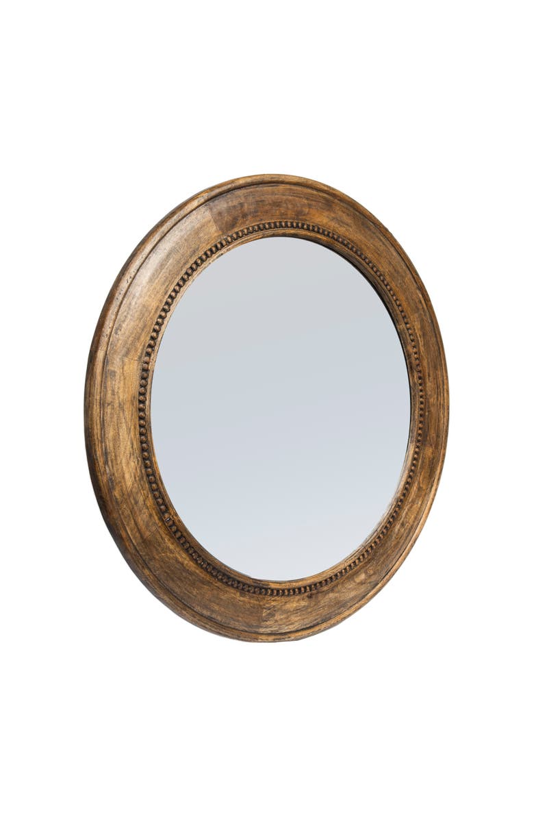Olive Grove Round Carved Framed Wall Mirror with Hobnail Detail, Main, color, Brown