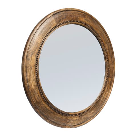Round Carved Framed Wall Mirror with Hobnail Detail