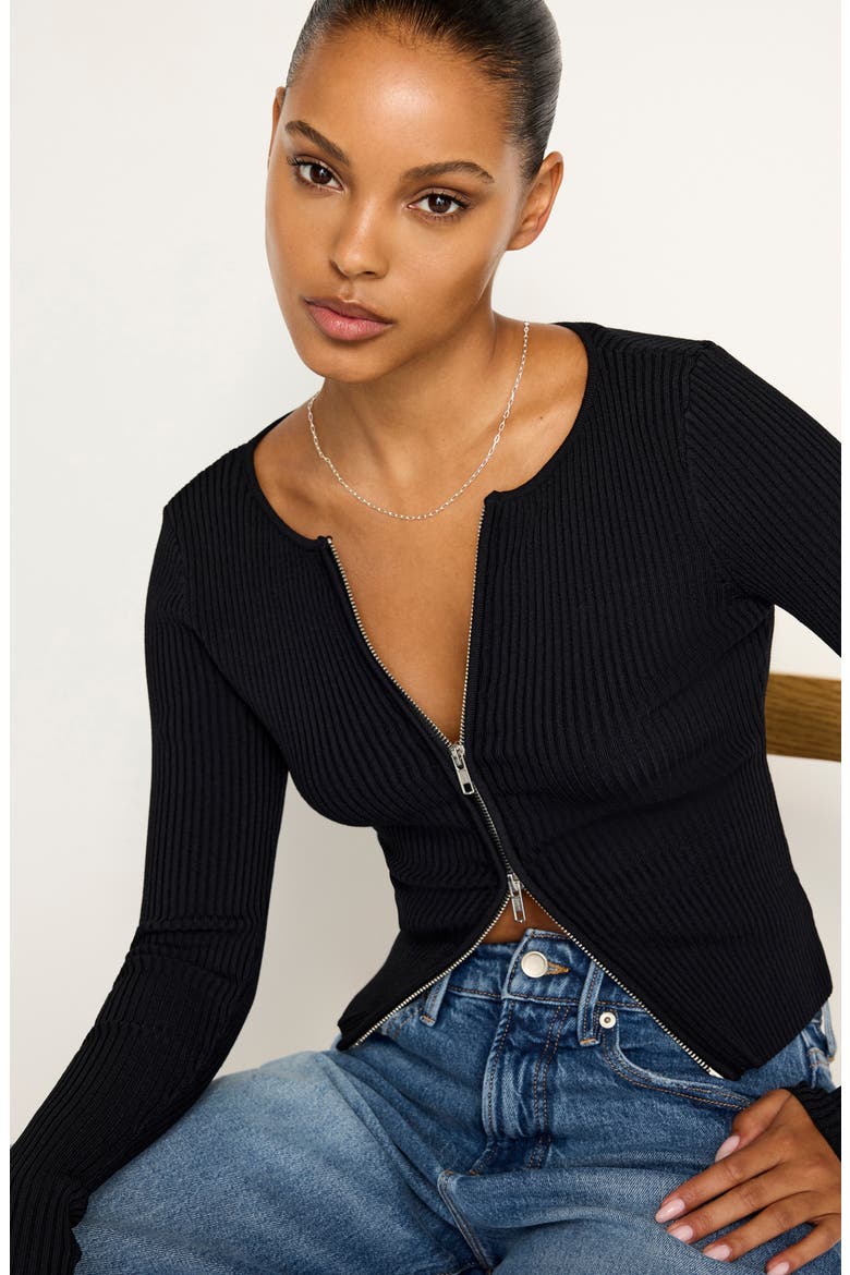 Virgo Rib Zip Cardigan, Alternate, color, BLACK001