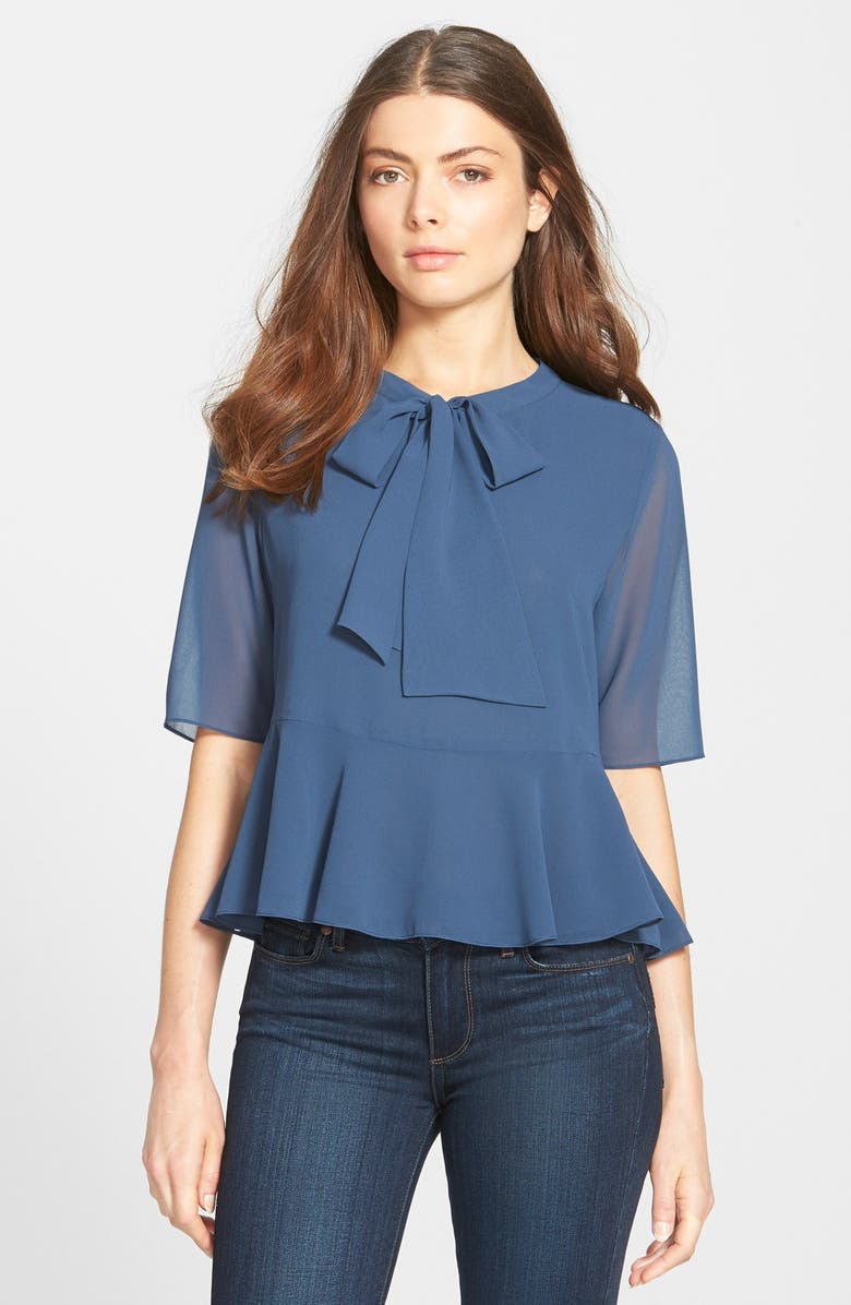 1.STATE Ruffle Hem Tie Neck Blouse, Main, color, 
