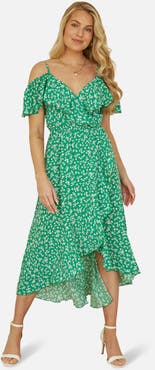 Yumi Ditsy Print Bardot Midi Dress