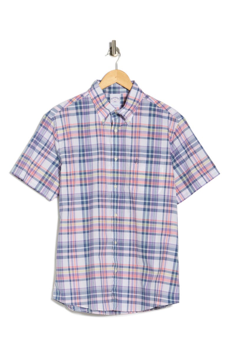 Brooks Brothers Sport Fit Plaid Short Sleeve Button-Down Shirt, Main, color,