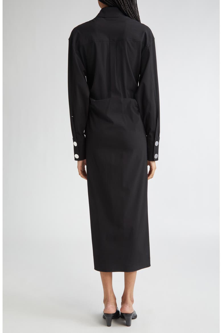 Pirania Ruched Long Sleeve Midi Shirtdress, Alternate, color, BLACK
