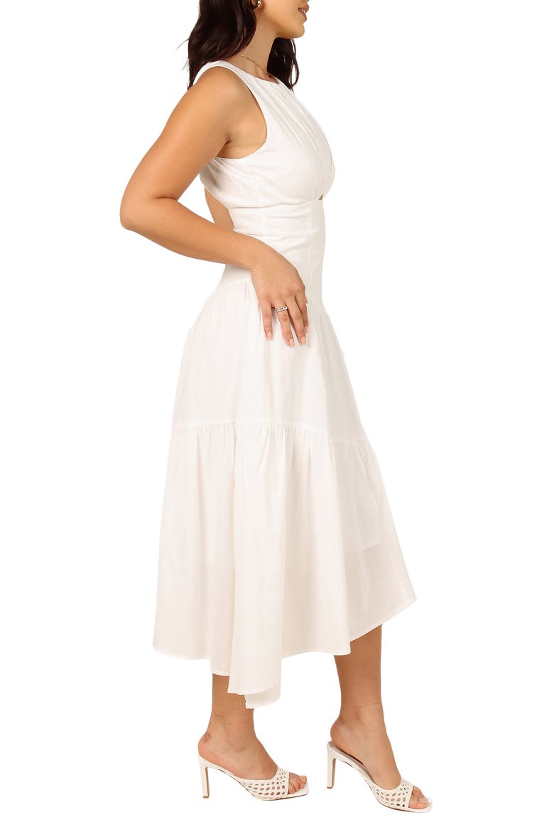 Briana Cutout Cotton & Linen Midi Dress, Alternate, color, WHITE