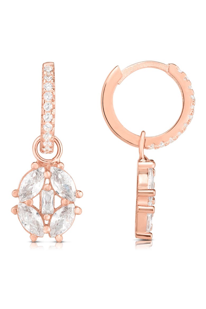 Cubic Zirconia Drop Huggie Hoop Earrings, Main, color, ROSE GOLD