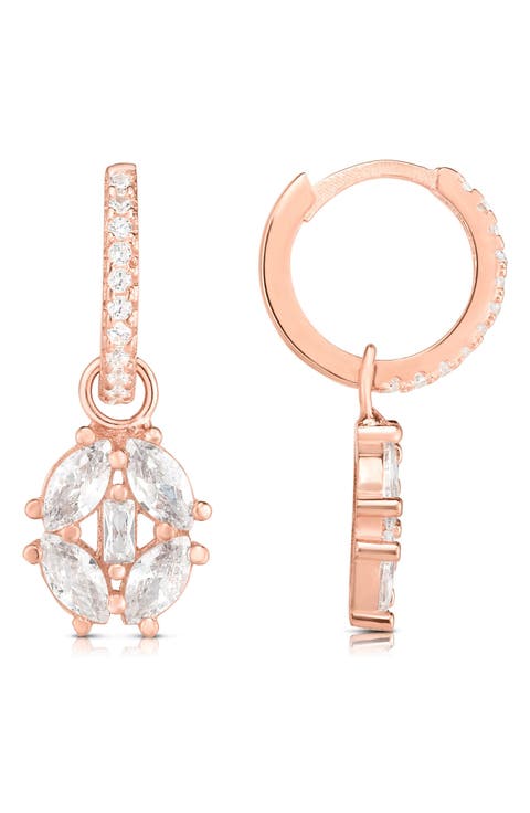 Cubic Zirconia Drop Huggie Hoop Earrings