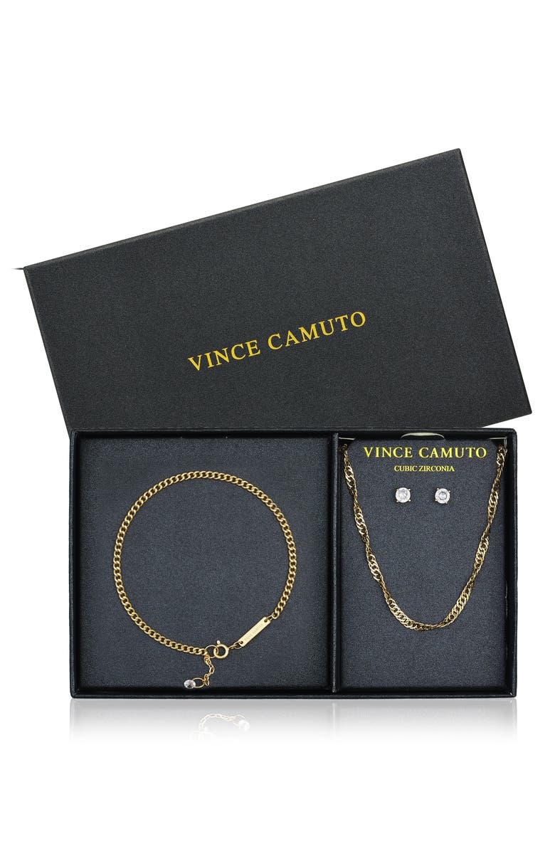 Vince Camuto Curb Chain Necklace, Bracelet & Cubic Zirconia Stud Earrings Set, Alternate, color, Gold
