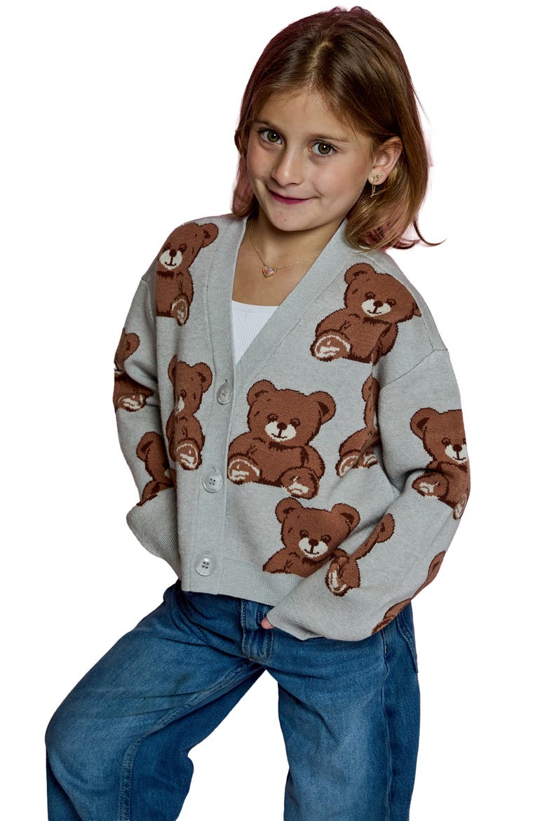 Kids' Bear Cardigan, Main, color, LIGHT GREY HEATHER COMBO