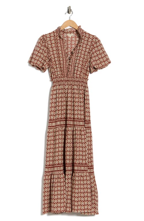 Max Studio Ruffle Bubble Sleeve Tiered Maxi Dress In Burgundy