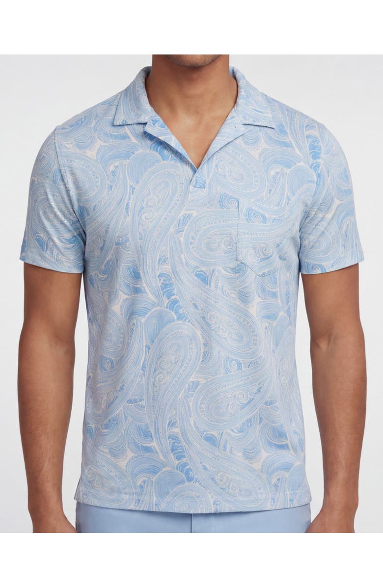 Lords of Harlech Marakesh Paisley Mens Wool Johnny Collar Polo, Alternate, color, Marakesh Paisley Teal