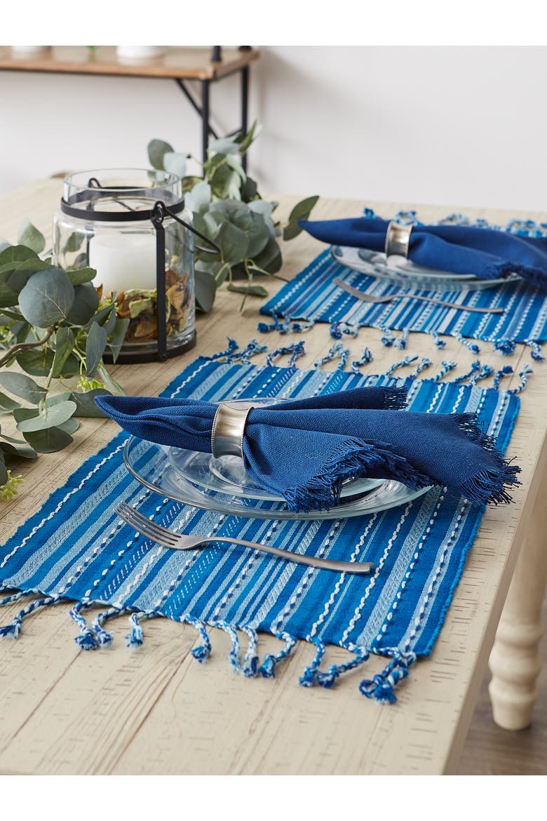 Tonal Stripe With Fringe Placemat Set/6, Alternate, color, Blue