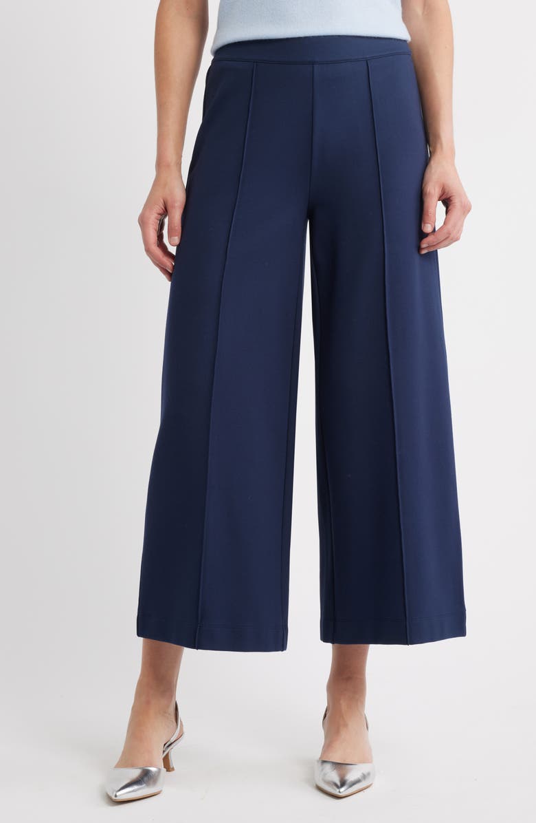 Caslon<sup>®</sup> Wide Leg Crop Ponte Pants, Main, color, Navy Still