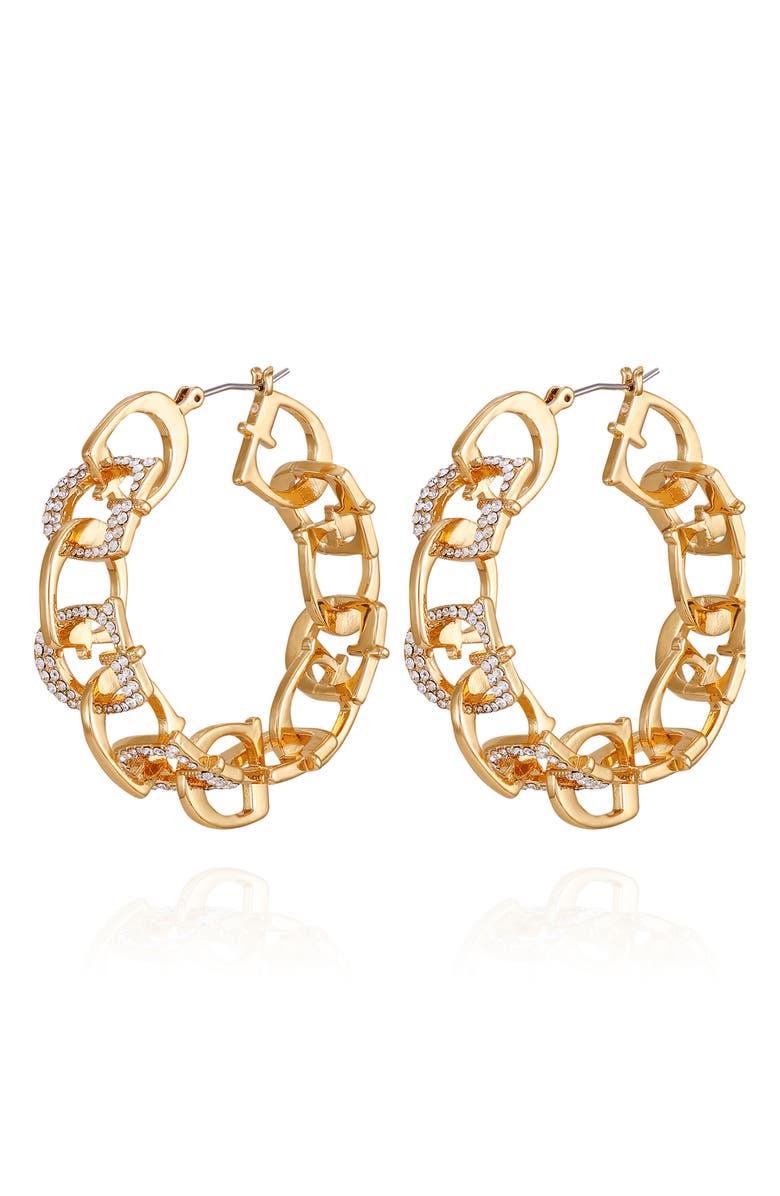 GUESS Pavé Crystal 'G' Hoop Earrings, Main, color, Gold Tone