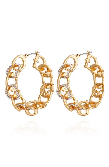 Guess Pavé Crystal 'g' Hoop Earrings In Gold